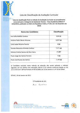 o Lista de Classificação da Avaliação Curricular