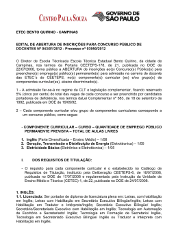 ETEC BENTO QUIRINO - CAMPINAS EDITAL DE ABERTURA DE