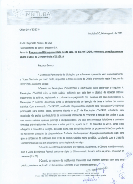 Oficio DA n°30i2010 lmbitubaiSC, O4 de agosto de 2010. Ao Sr