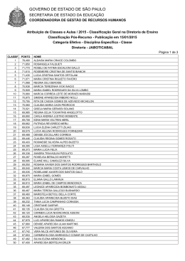 CLASSIFICA&Atilde;&Dagger;&Atilde;&fnof;O EFETIVOS DE - Diretoria Regional de Ensino