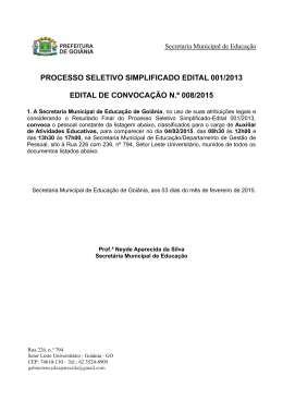 Edital de Convoca&ccedil;&atilde;o n&ordm; 008/2015 - Auxiliar de Atividades Educativas