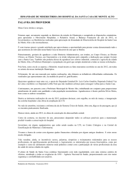 palavra do provedor - Irmandade de Misericordia do Hospital da