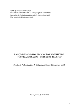 Quadro de padroniza&ccedil;&atilde;o dos cursos t&eacute;cnicos