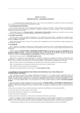 Edital ao Processo Seletivo &ndash; Bacharelado em M&uacute;sica/2014