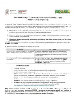 Edital de Convoca&ccedil;&atilde;o da Lista de Espera UFPE|SiSU 2015