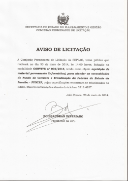 Aviso DE LICITAÇÃO