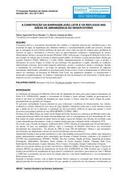 a constru&ccedil;&atilde;o da barragem jo&atilde;o leite e os reflexos nas &aacute;reas