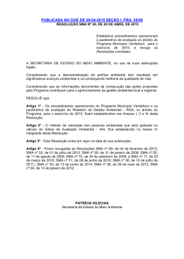 Resolu&ccedil;&atilde;o SMA n&ordm; 26, de 28 de abril de 2015