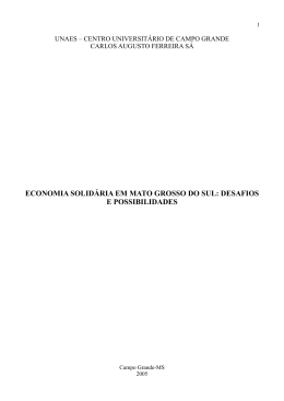 ECONOMIA SOLID&Aacute;RIA EM MATO GROSSO DO SUL: DESAFIOS E