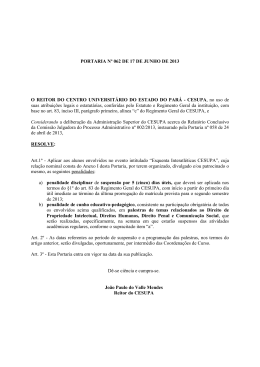 PORTARIA N&ordm; 062 DE 17 DE JUNHO DE 2013 O REITOR DO