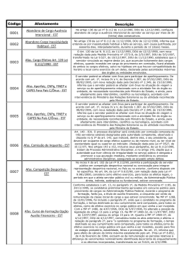 C&oacute;digo Afastamento Descri&ccedil;&atilde;o 0001 Abandono de Cargo Aus&ecirc;ncia