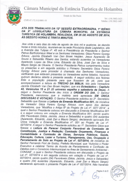 12&ordf; Sess&atilde;o Extraordin&aacute;ria, dia 26/08/2014 &agrave;s 18 H