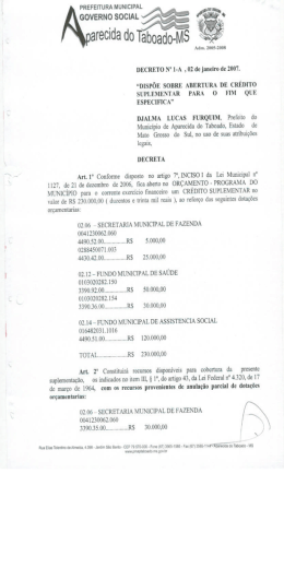 DECRETO 1-A - Prefeitura Municipal de Aparecida do Taboado