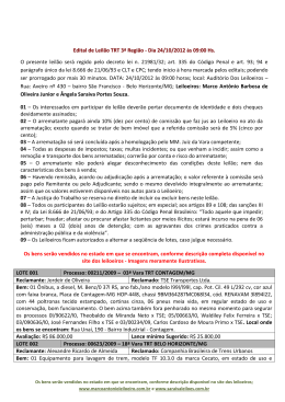 Edital de Leil&atilde;o TRT 3&ordf; Regi&atilde;o - Dia 24/10/2012 &agrave;s 09:00 Hs. O