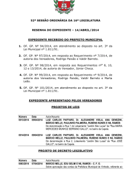 52&ordf; sess&atilde;o ordin&aacute;ria da 16&ordf; legislatura resenha do expediente &ndash; 14