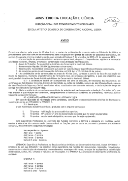 procedimento concursal - Escola de M&uacute;sica do Conservat&oacute;rio