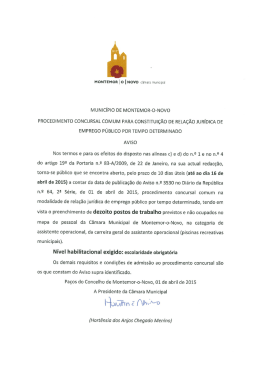 Aviso - 18 Assistente Operacional - Câmara Municipal de Montemor