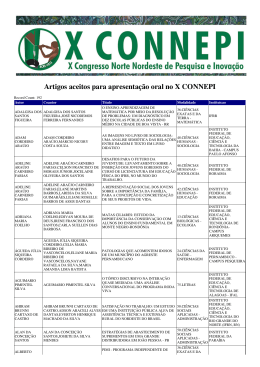 Artigos aceitos para apresenta&ccedil;&atilde;o oral no X CONNEPI