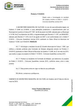 Portaria 012/2015 - Prefeitura de Goiânia