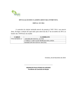 A comissão de seleção instituída através da portaria nº 082/ 2014