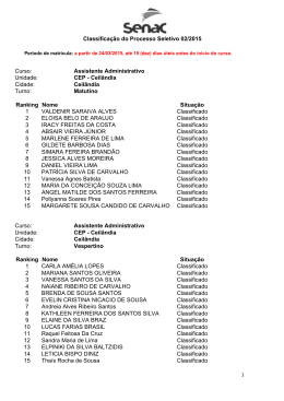 Classifica&ccedil;&atilde;o do Processo Seletivo 02/2015 Curso - Home