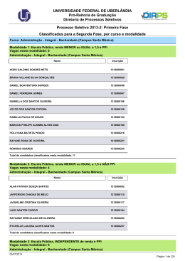 Lista de Classificados para a Segunda Fase