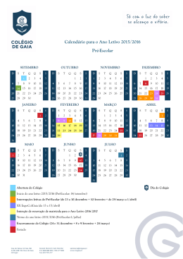 Calendário para o Ano Letivo 2015/2016 Pré
