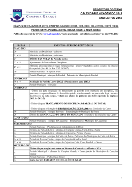 CALEND&Aacute;RIO ACAD&Ecirc;MICO 2013 ANO LETIVO 2013