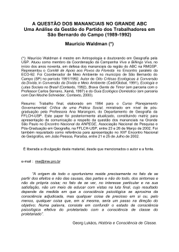 A Quest&atilde;o dos Mananciais no Grande ABC