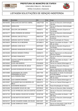 LISTAGEM SOLICITA&Ccedil;&Otilde;ES DE ISEN&Ccedil;&Atilde;O INDEFERIDA
