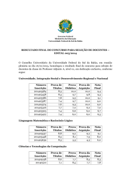 RESULTADO FINAL DO CONCURSO PARA SELE&Ccedil;&Atilde;O DE