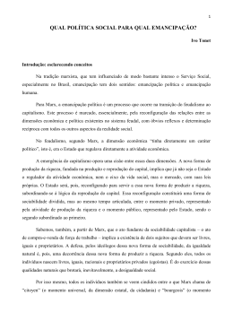 QUAL POL&Iacute;TICA SOCIAL PARA QUAL EMANCIPA&Ccedil;&Atilde;O?
