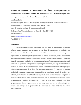 Gest&atilde;o de Servi&ccedil;os de Saneamento em &Aacute;reas