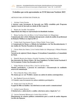 Lista de trabalhos da Ufal a serem apresentados no Intercom 2015
