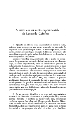 A razão em «A razão experimental» de Leonardo Coimbra