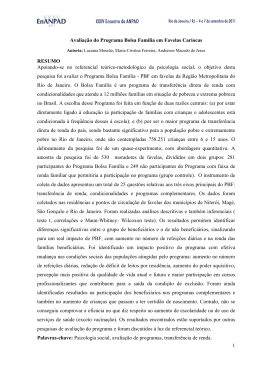 1 Avalia&ccedil;&atilde;o do Programa Bolsa Fam&iacute;lia em Favelas