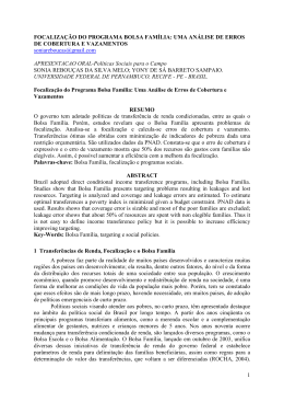 1 FOCALIZA&Ccedil;&Atilde;O DO PROGRAMA BOLSA FAM&Iacute;LIA: UMA