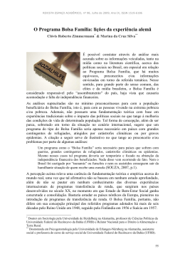 PROGRAMA BOLSA FAM&Iacute;LIA: LI&Ccedil;&Otilde;ES DA EXPERI&Ecirc;NCIA ALEM&Atilde;