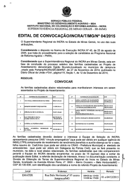 Edital para manifestar interesse no Assentamento Egídio