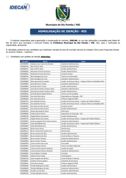 HOMOLOGA&Ccedil;&Atilde;O DE ISEN&Ccedil;&Atilde;O - NIS Munic&iacute;pio de Rio