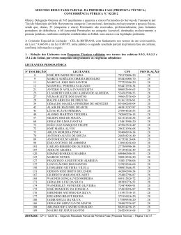 SEGUNDO RESULTADO PARCIAL DA PRIMEIRA FASE