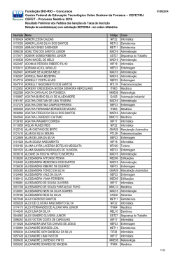 CEFET_RJ_2016 Resultado Preliminar Isenção