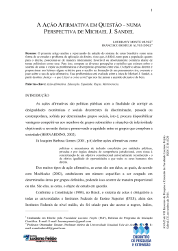 a a&ccedil;&atilde;o afirmativa em quest&atilde;o &ndash; numa perspectiva de michael j. sandel