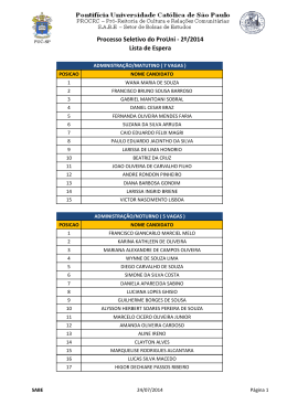 Processo Seletivo do ProUni - 2&ordm;/2014 Lista de Espera - PUC-SP