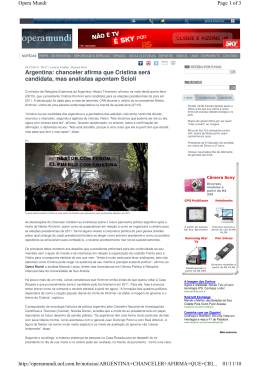 Argentina: chanceler afirma que Cristina será candidata, mas