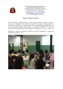 Projeto Aventuras Currículo + No dia 14/04 pp. às