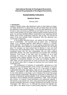 Sustainability Indicators - The International Society for Ecological