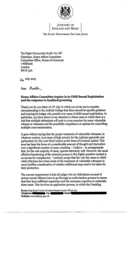 LCJ letter to Keith Vaz MP - Courts and Tribunals Judiciary