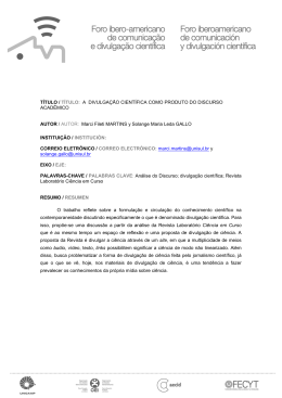 a divulga&ccedil;&atilde;o cient&iacute;fica como produto do