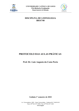 Protocolo das aulas pr&aacute;ticas de Limnologia